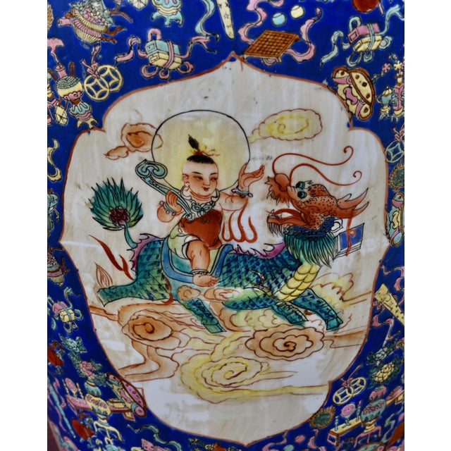 1970s 42 Chinese Floor Vase Famille Rose Gilt Dragon Handles Sanxing Star Gods For Sale - Image 5 of 16