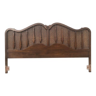 Mid 20th Century French Walnut Caned King-Size Headboard For Sale