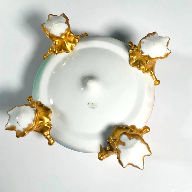 Gold French Hand Painted & Gilt Limoges Porcelain Jardiniere / Base For Sale - Image 8 of 10