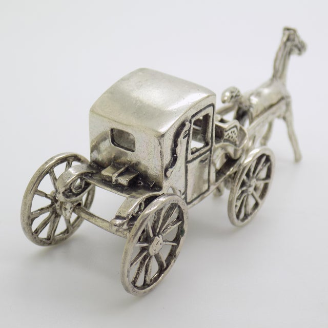 Metal Vintage Italian Handmade Genuine Silver Carriage With Horse Figurine Miniature, Made in Tuscany (Arezzo) For Sale - Image 7 of 10