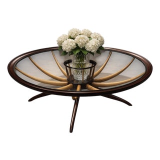 Brazilian Modern Coffee Table With Flower Vase in Two Woods, Giuseppe Scapinelli, 1950s For Sale