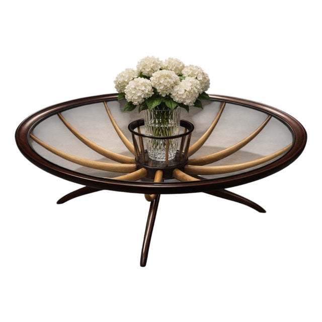 Brazilian Modern Coffee Table With Flower Vase in Two Woods, Giuseppe Scapinelli, 1950s For Sale