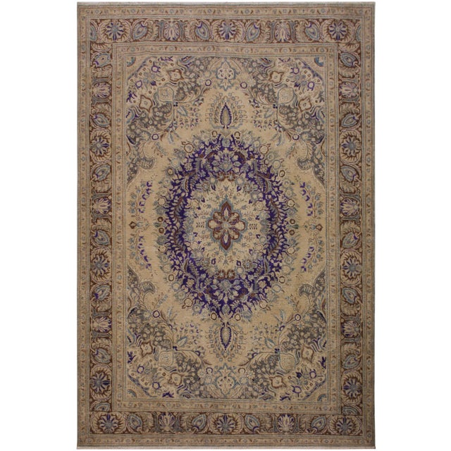1990s Shabby Chic One of a Kind Hand Painted Brown Wool Rug - 8′ × 11′ For Sale