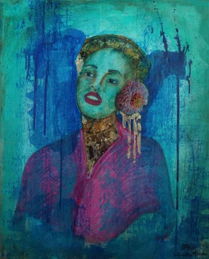 "Blue Dove" Contemporary Figurative Mixed Media Painting by Samantha Millington