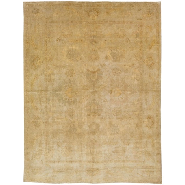 Textile 1960s Vintage Turkish Oushak Handmade Floral Beige Wool Rug For Sale - Image 7 of 7