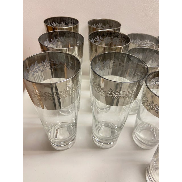 1960s Vintage Dorothy Thorpe Silver Rim Floral Motif Glassware Set- 31 Pieces For Sale - Image 5 of 8