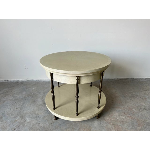 Mastercraft Hollywood Regency Wood and Brass Round Side Table For Sale - Image 10 of 12