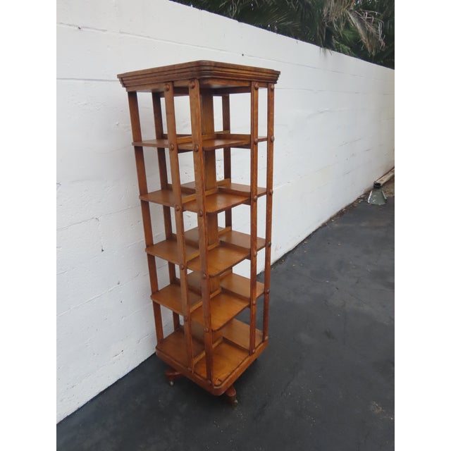Early 1900s Oak Five Tier Rotating Revolving Bookcase 6894 For Sale - Image 16 of 18