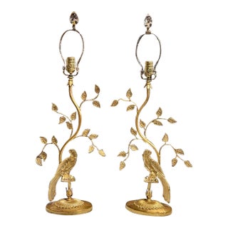 Pair of Vintage French Maison Bagues Style Glass Bird Lamps For Sale