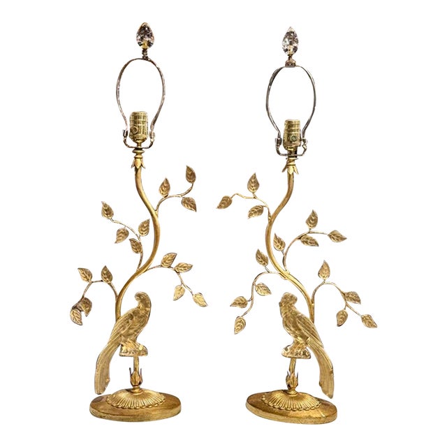 Pair of Vintage French Maison Bagues Style Glass Bird Lamps For Sale