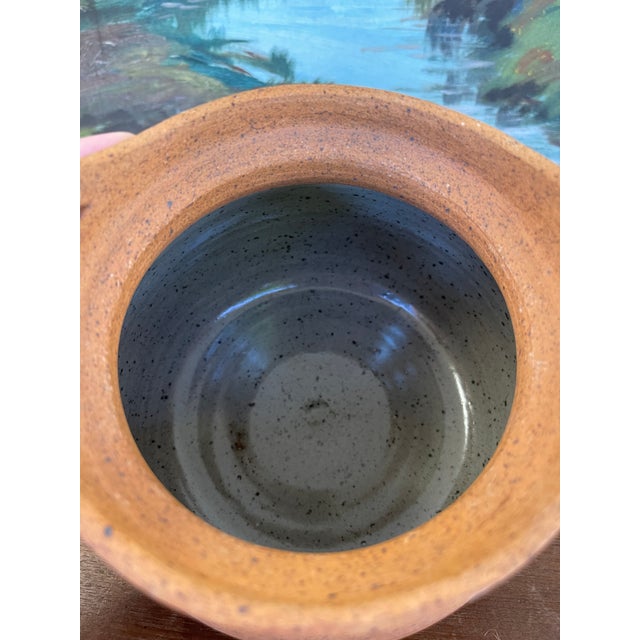 1970s Handmade Indonesian Terracotta Lidded Jar With Beaded Raffia Accents and Seated Figure Finial For Sale - Image 4 of 9