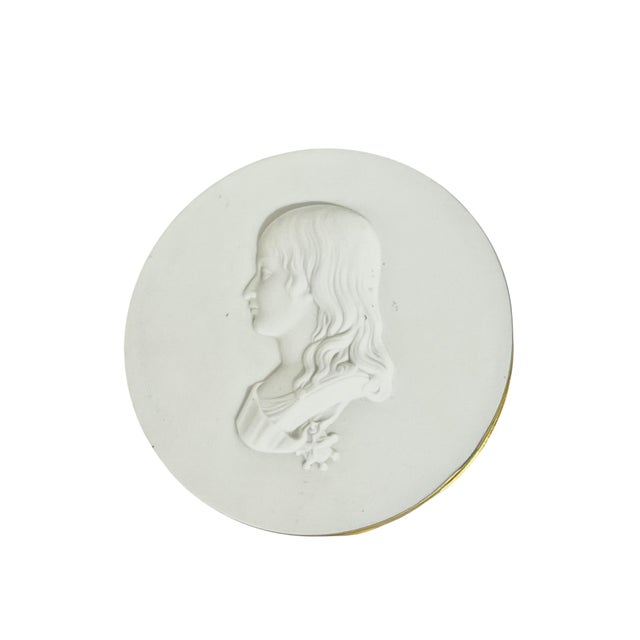 French Provincial Vintage Sevres Porcelain Grand Tour Intaglio Plaque Portrait of a Noble Woman For Sale - Image 3 of 6