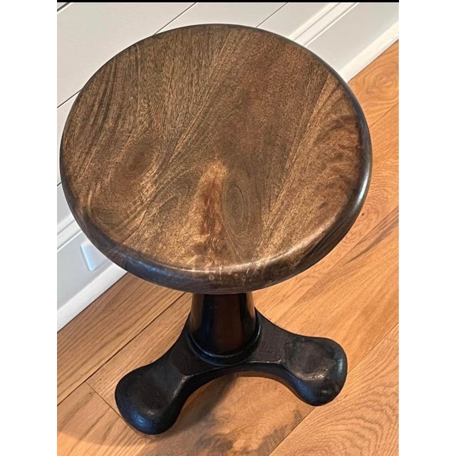 2010s Restoration Hardware Cast Iron & Wood Side Table Stool For Sale - Image 5 of 6