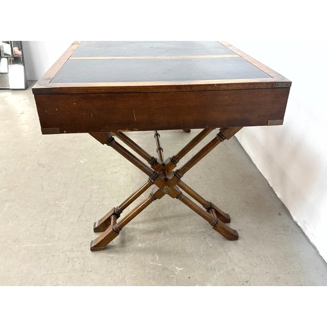 Mid 20th Century Vintage Brandt Campaign Style X-Base Writing Desk With Brass Details For Sale - Image 5 of 14
