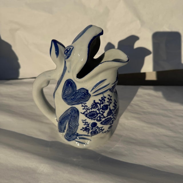 Blue and White Frog Pitcher For Sale - Image 4 of 5