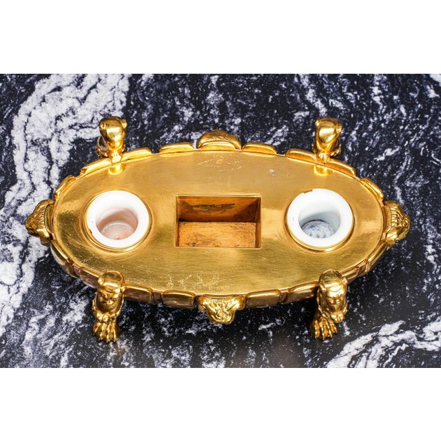 Metal Stunning Gilded Bronze Dog Antique Double Desk Inkwell Ink Stand Art Statue Sculpture For Sale - Image 7 of 16