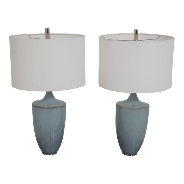 Pair Uttermost Modern Design Blue Ceramic Table Lamps For Sale