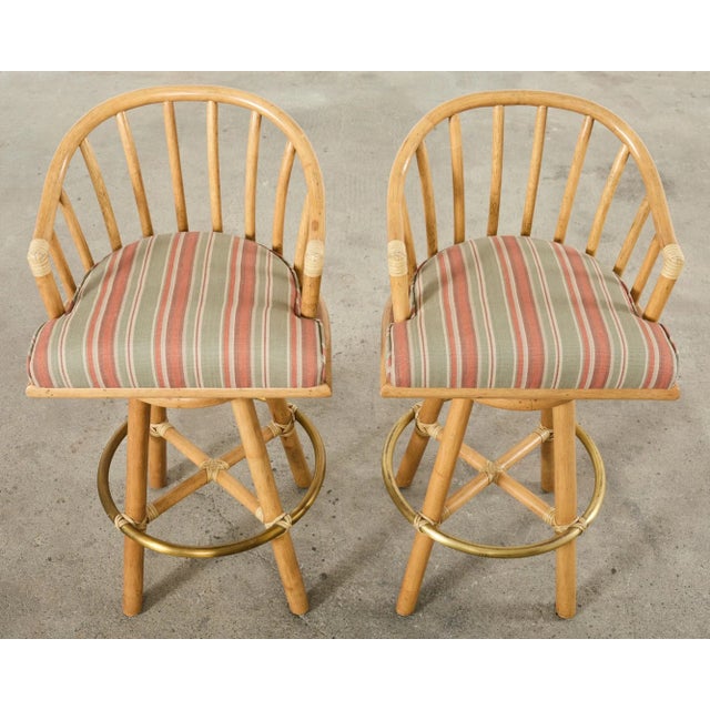 Late 20th Century Set of Four McGuire Organic Modern Rattan Oak Swivel Barstools For Sale - Image 5 of 12