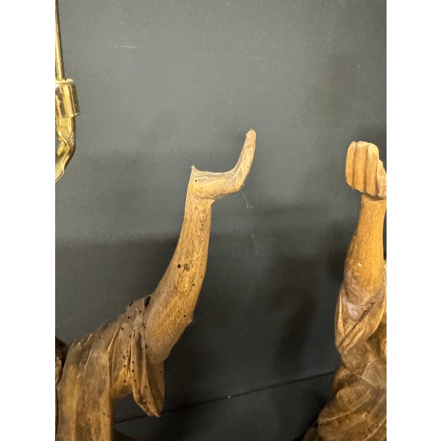 Figurative Early 20th Century Pair of Antique Walnut Carved Female Figure Lamps For Sale - Image 3 of 14
