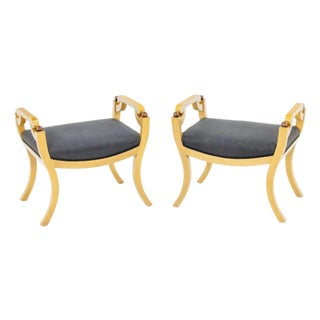 Pair of Neoclassical Klismos-Style Curule Armchairs in Blonde Wood 20th Century For Sale