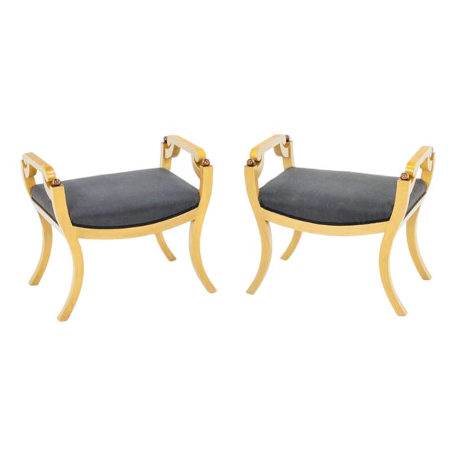 Pair of Neoclassical Klismos-Style Curule Armchairs in Blonde Wood 20th Century For Sale