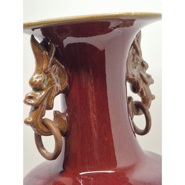 Antique 19th C Chinese Sang De Boeuf Oxblood Flambe Hu Vase - Dragon Handles For Sale - Image 9 of 13