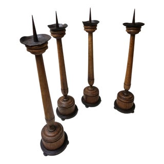 Large Antique French Wooden Candlesticks, 19th Century, Set of 4 For Sale