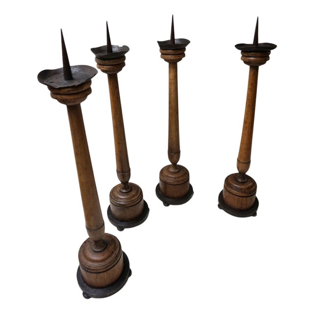 Large Antique French Wooden Candlesticks, 19th Century, Set of 4 For Sale