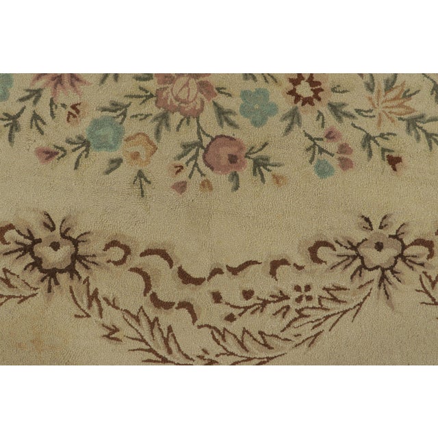 Oversized Antique Hooked Rug in Gold With Chinese Floral Designs - Rug & Kilim For Sale In New York - Image 6 of 9