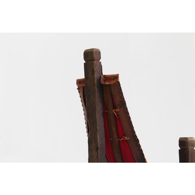 Vintage Brutalist Tripod Leather and Wood Chair, 1970s For Sale - Image 4 of 10