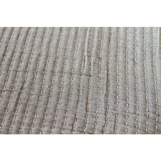 Pewter Quilted Hand-Loomed Cotton Throw For Sale - Image 4 of 8