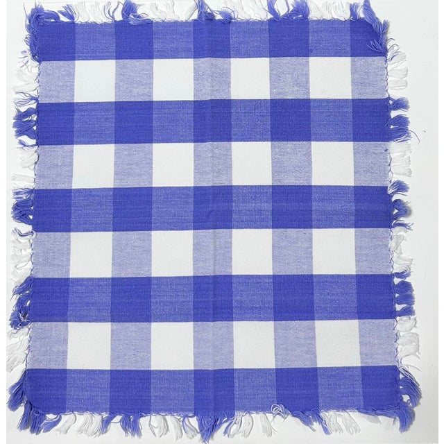 Late 20th Century Vintage Blue & White Gingham Cotton Napkins With Fringe, Set of 6 For Sale - Image 5 of 8