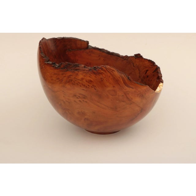 Contemporary Natural Edge Redwood Bowl With Gold Detail For Sale - Image 3 of 8