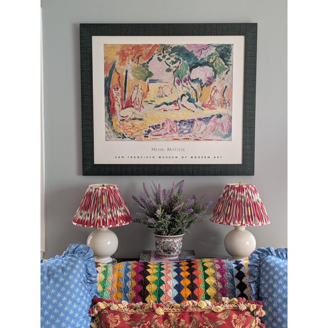 Modern Multicolor Ikat Pleated Lampshades 12" - A Pair For Sale - Image 3 of 10