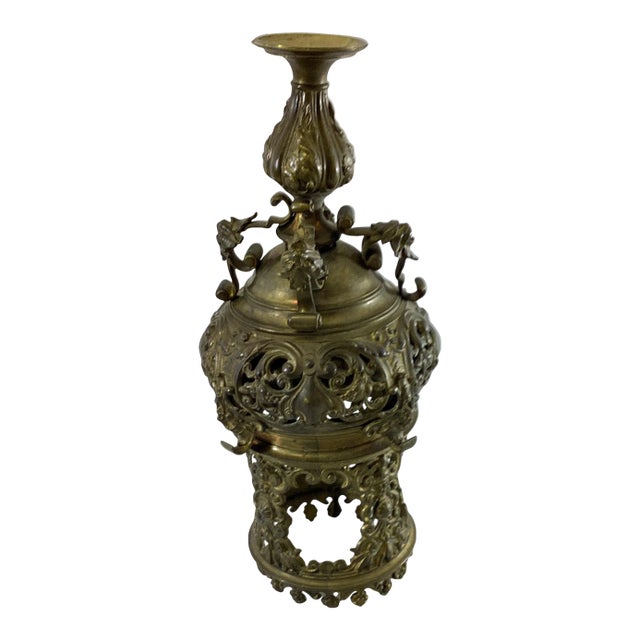 19th Century Gilt Brass or Bronze Pendant Style Light Fixture Candle Holder For Sale