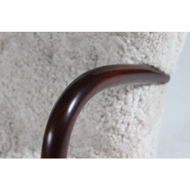 Wood Art Deco Clam Easy Chair in Wood and Sheepskin from Skive Møbelfabrik, 1940s For Sale - Image 7 of 15