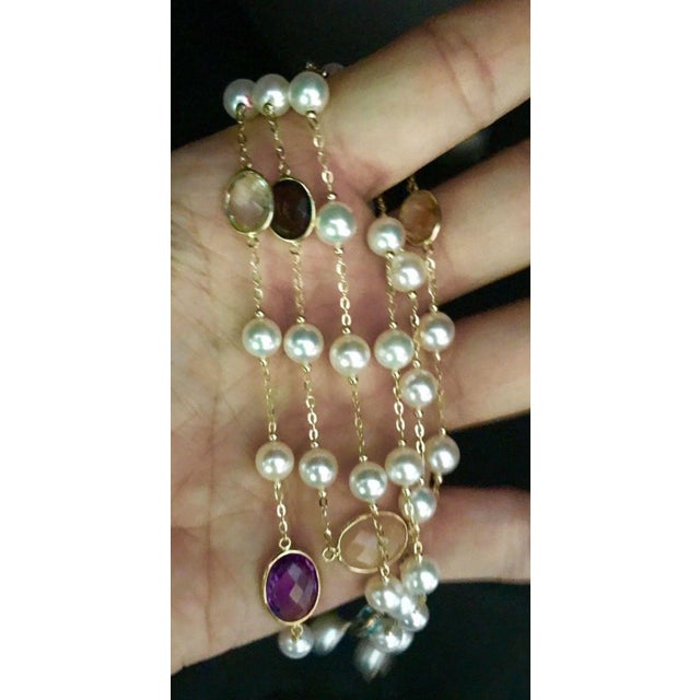 Traditional Pearl Quartz Topaz Necklace 14 Karat Gold Italy Certified For Sale - Image 3 of 6
