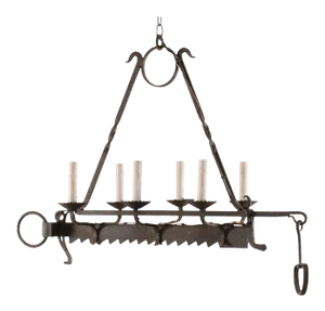 19th Century Spit Jack French Six-Light Forged Iron Chandelier