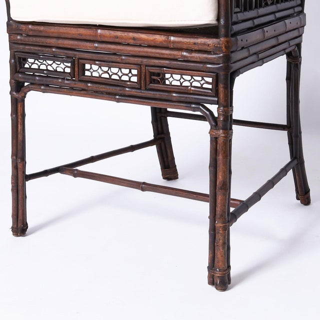 Chinese Export Bamboo and Rattan Pair of Chairs and Stand For Sale - Image 11 of 15