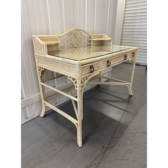 Late 20th Century Hekman Chinoiserie Style Faux Bamboo & Rattan Desk For Sale - Image 11 of 14