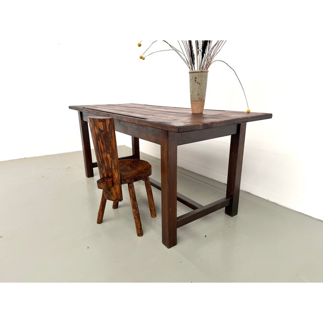 Pine Worktable with Grooved Top and Satin Brown Finish, 1960s For Sale - Image 12 of 18