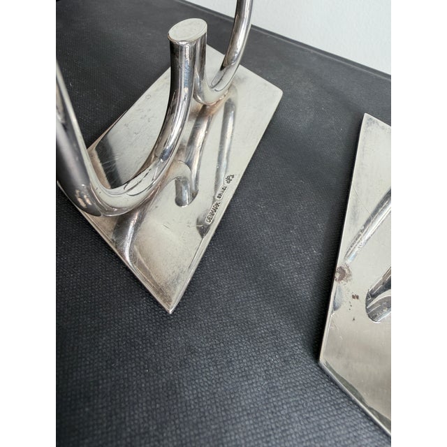 Hans Jensen Calla Lily Double Candlesticks Pair in Silver Plated, 1960s For Sale In Chicago - Image 6 of 6