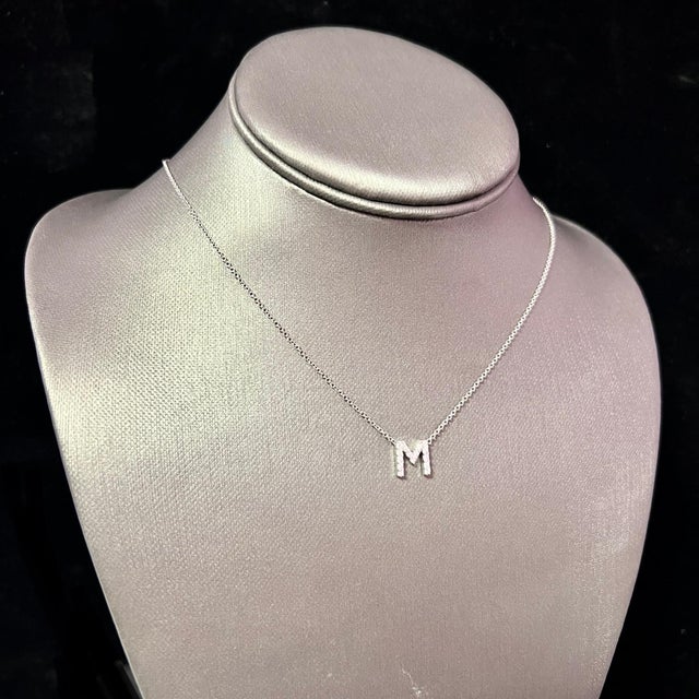 Traditional Diamond Letter "M" Pendant Necklace 14k Gold 0.19 TCW Certified For Sale - Image 3 of 12