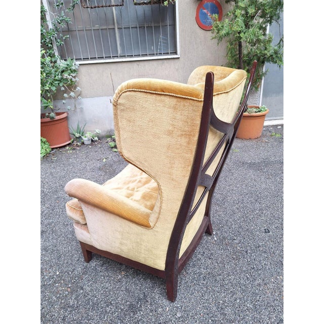 Dark Wood Armchair with Yellow Padded Cross-Backrest by Osvaldo Borsani for Arredamenti Borsani Varedo, 1939 For Sale - Image 9 of 18