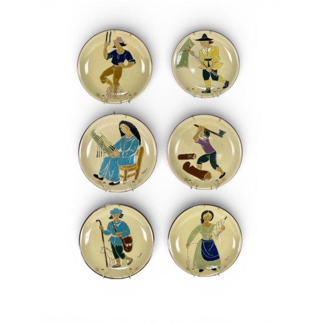 Mid-Century Modern Wall Plates Terra Series from Bruch Barcelona, Spain, 1960s Set of 6 For Sale - Image 3 of 12