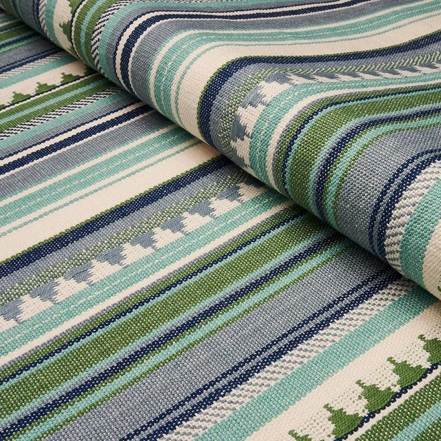 Contemporary Schumacher Zuni Stripe Fabric in Aqua For Sale - Image 3 of 4