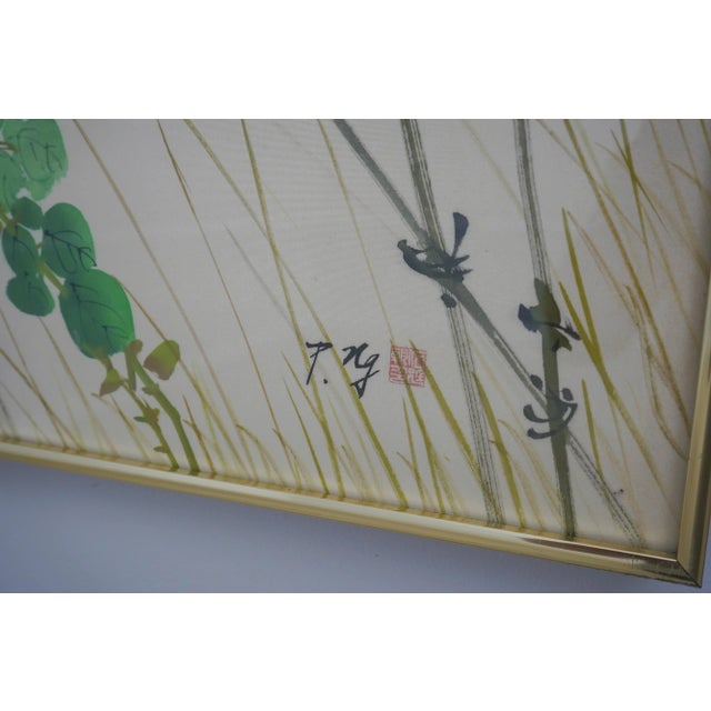 1980s Set of 3 Oriental Silk Bird & Tree Decorated Modern Framed Prints For Sale - Image 5 of 13