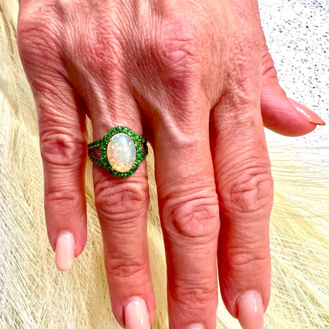 Metal Natural Opal Tsavorite Ring 14k Gold 5.66 TCW Certified, Size 6.5 For Sale - Image 7 of 10