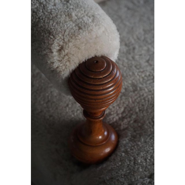 Danish 2-Seater Seater Sofa in Shearling Lambswool and Wood, 1930s For Sale - Image 9 of 18