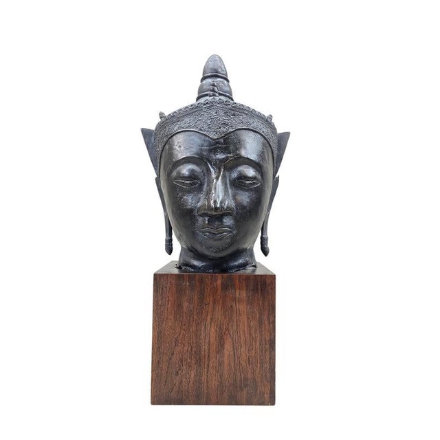 Vintage Southeast Asian Bronze Buddha Head For Sale - Image 4 of 8